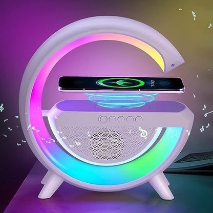 Table Lamp with Wireless Charger, Ambient Lighting with Bluetooth Speakers, 10w Qi Wireless Charger, Dazzling Running Lights Table Lamps, Colour Changing Bedside Lamp, Mood Lighting/Gifts